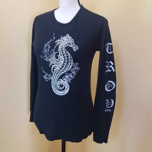 TROY Women's long sleeve top ~ Decorative Seahorse design with 'bling' accents~L